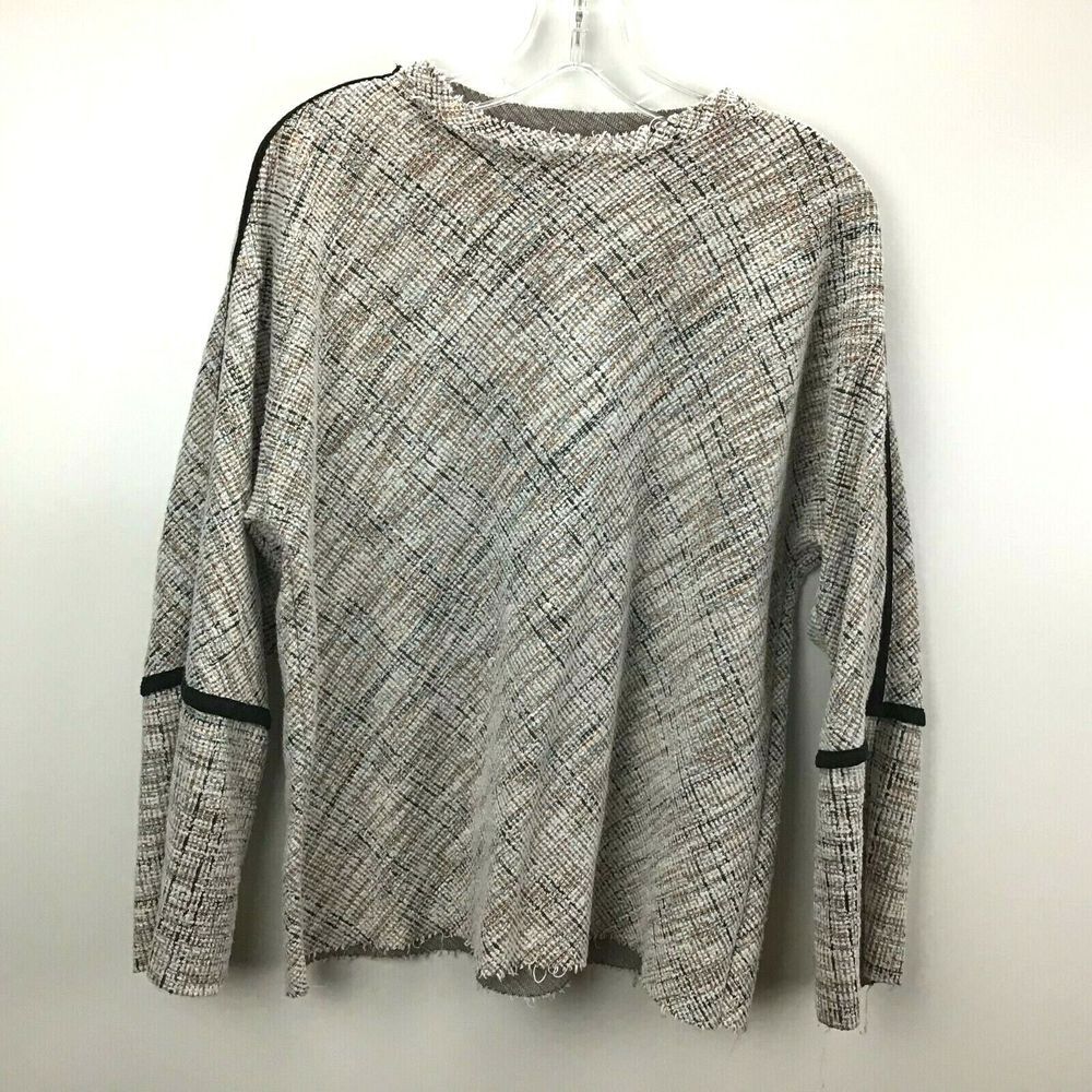 Zara Trafaluc Textured Knit Top Womens Small Multi-Color Raw Hem Contrast Trim